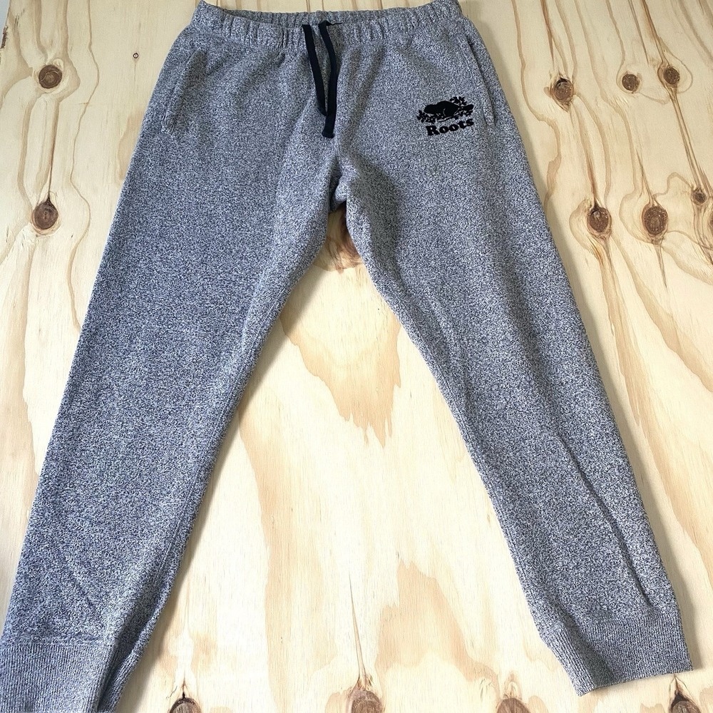 Roots Mens Sweatpants Joggers Heather Gray Logo Comfortable Lounge Size L